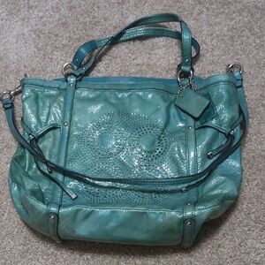 Coach Audrey Lagoon Green Leather Tote Bag